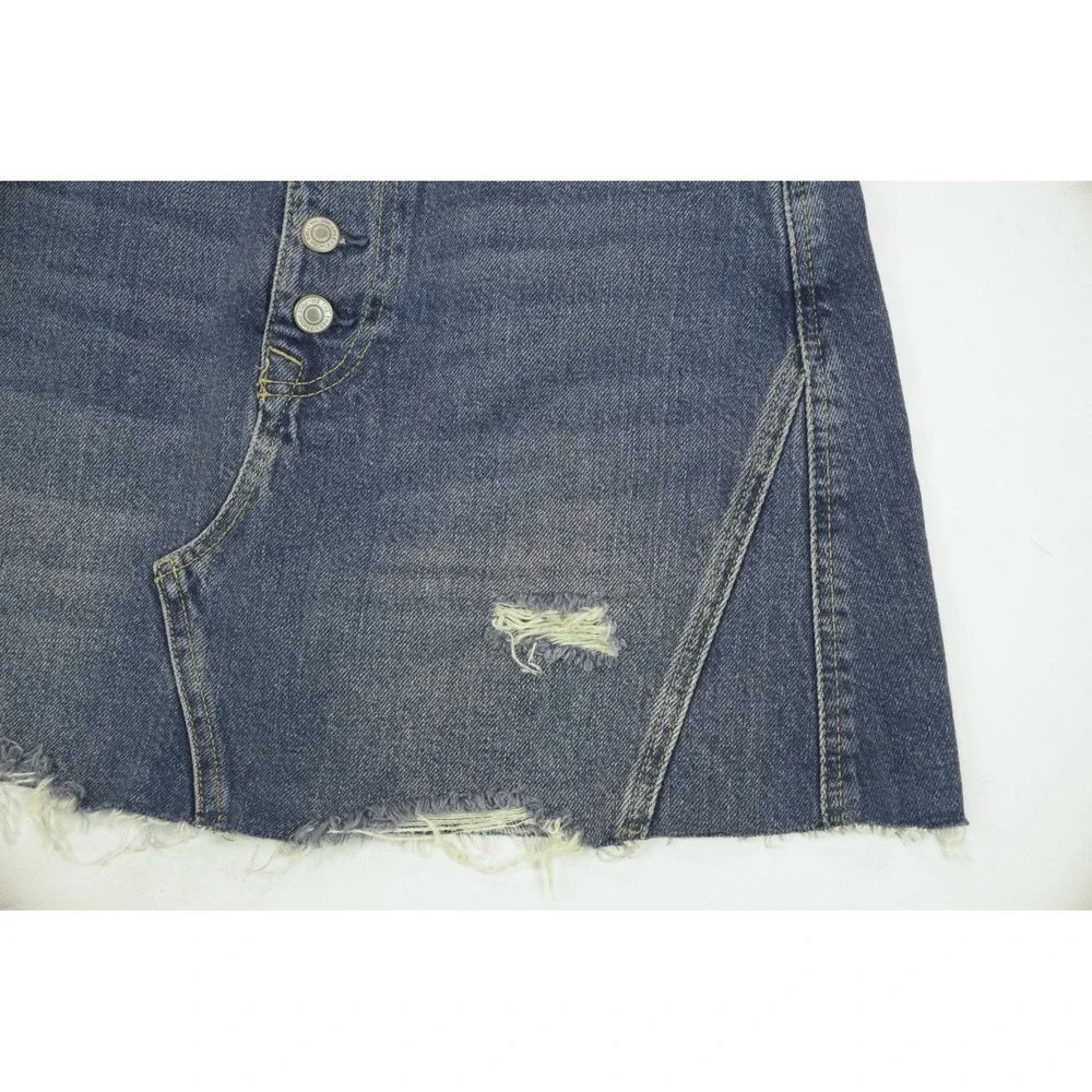 Free People We The Free Denim Mini Skirt Button Fly Raw Hem‎ Boho Festival 31